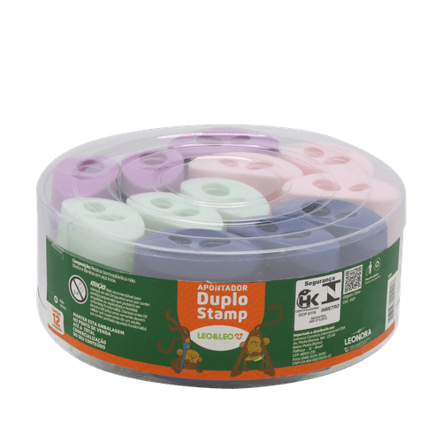 Apontador Duplo Stamp/Deposito Pote/12 Und Leoeleo
