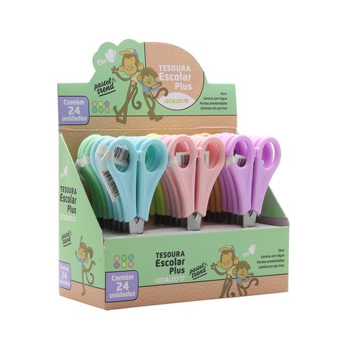 Tesoura Escolar Plus Pastel Trend Display C/24 Und Leoeleo