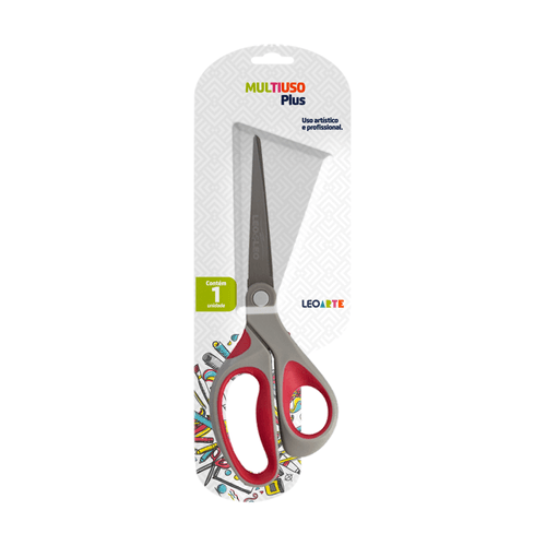 Tesoura Multiuso Plus Inox 21Cm Cabo Emborrachado Blister Leoarte