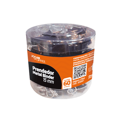 Prendedor Metal Binder Preto 15Mm Pote/60 Um Jocar Office
