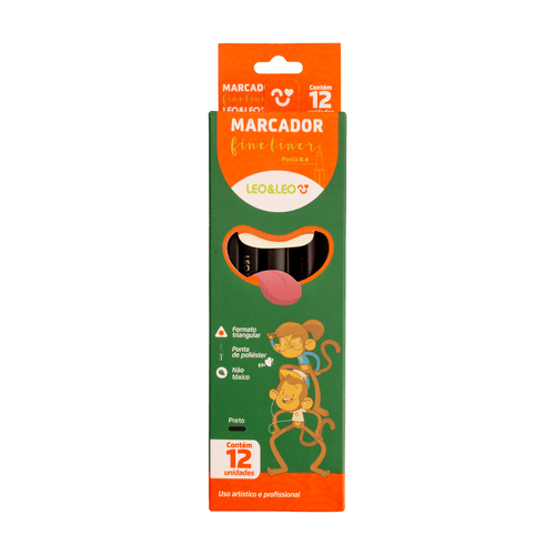 Marcador Fine Preto Tubo/12 Und Leoeleo