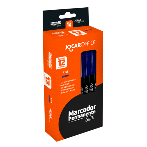 Marcador Perman.Ponta Redonda Azul Slim Cx/12 Jocar Office