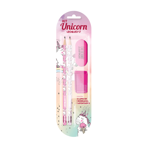 Kit Lápis Hb Unicórnio 2 Lápis/Apontador/Borracha Cx/ 24 Blisters Leoeleo