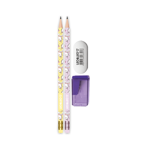 Kit Lápis Hb Unicórnio 2 Lápis/Apontador/Borracha Cx/ 24 Blisters Leoeleo