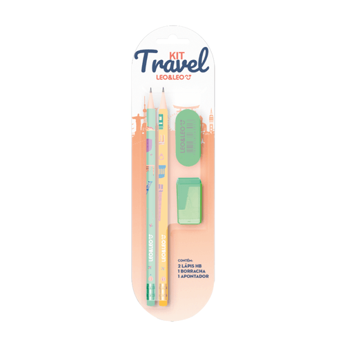 Kit Lápis Hb Travel 2 Lápis/Apontador/Borracha Cx/ 24 Blisters Leoeleo