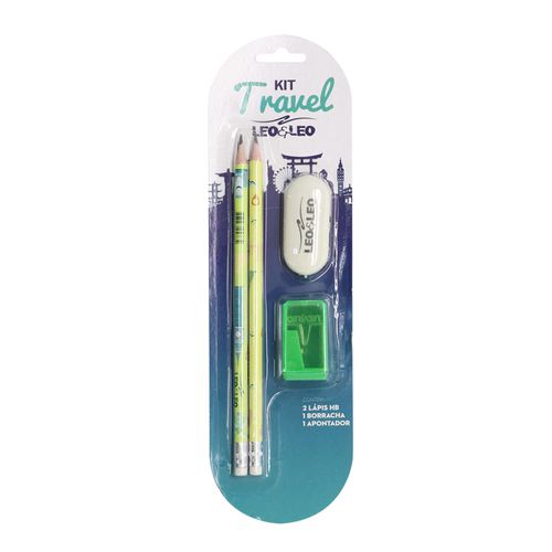 Kit Lápis Hb Travel 2 Lápis/Apontador/Borracha Cx/ 24 Blisters Leoeleo