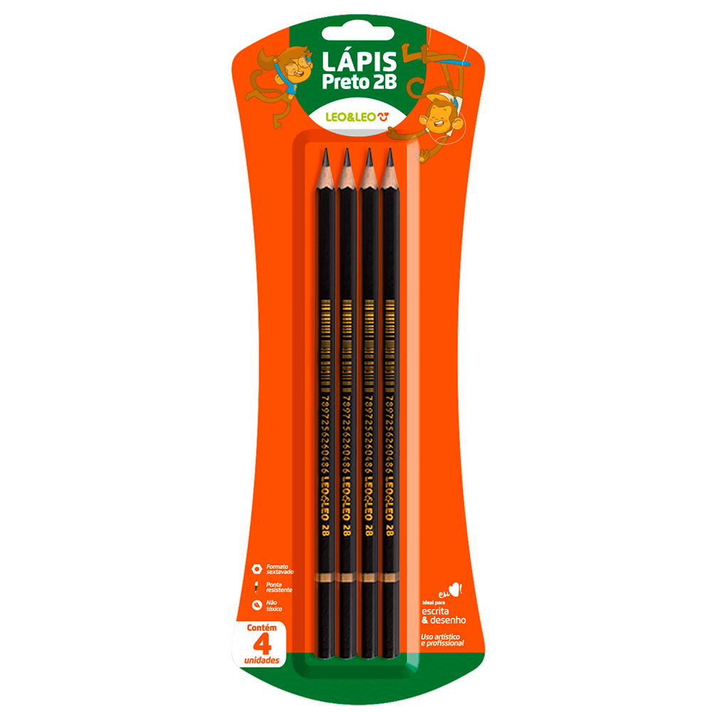 LAPIS TECNICO GRAFITE 2B MADEIRA BLISTER/4 LAPIS CX/12 BLISTER LEOELEO