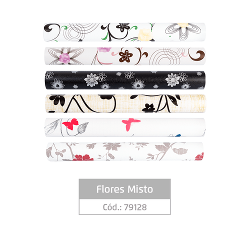 Plástico Adesivo Para Decoração Leotack Flores Misto 45Cmx1.5M 80Mic Cx/24 Rolos Leoarte