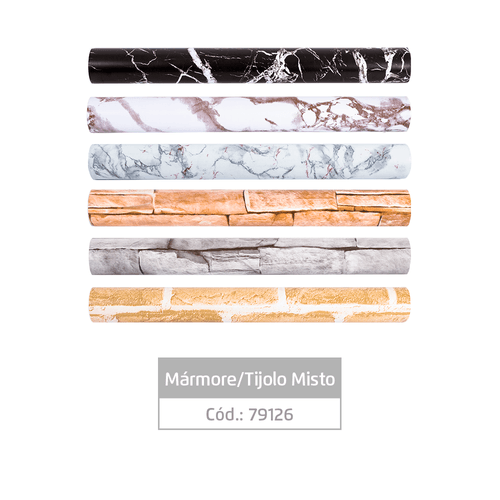 Plástico Adesivo Para Decoração Leotack Mármore/Tijolo Misto 45Cmx1.5M 80Mic Cx/24 Rolos Leoarte