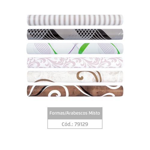 Plástico Adesivo Para Decoração Leotack Misto Arabesco/Formas 45Cmx1.5M 80Mic Cx/24 Rl Leoarte