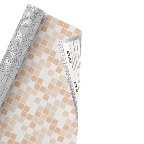 Plástico Adesivo Para Decoração Leotack Pastilha Bege 45Cmx10M 80Mic Rolo Leoarte
