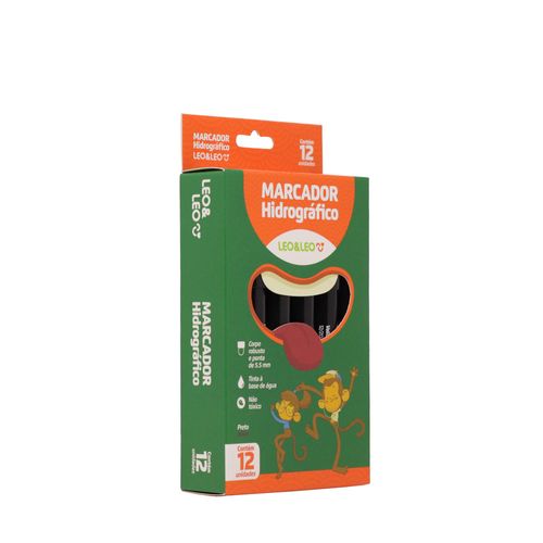 Marcador Hidrog.Leocolor Ponta Redonda Pret Cx/12 Und Leoeleo