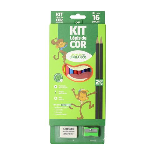 Kit Lápis De Cor 12 Cores C/2 Lápis Hb/Borracha/Apontador Pct/4 Kit Leoeleo