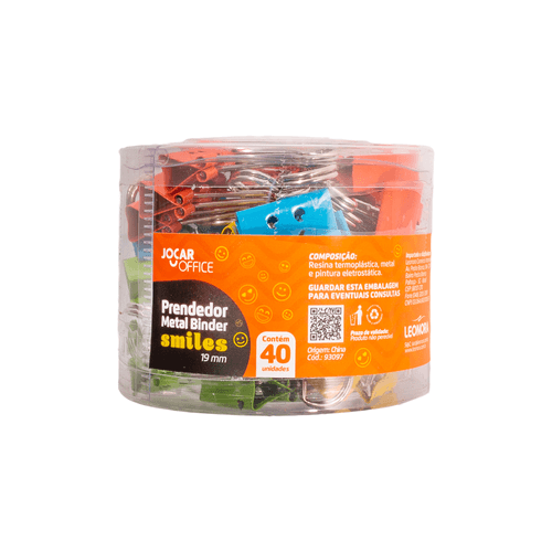 Prendedor Metal Binder Smiles 19Mm Pote/40 Unds Jocar Office