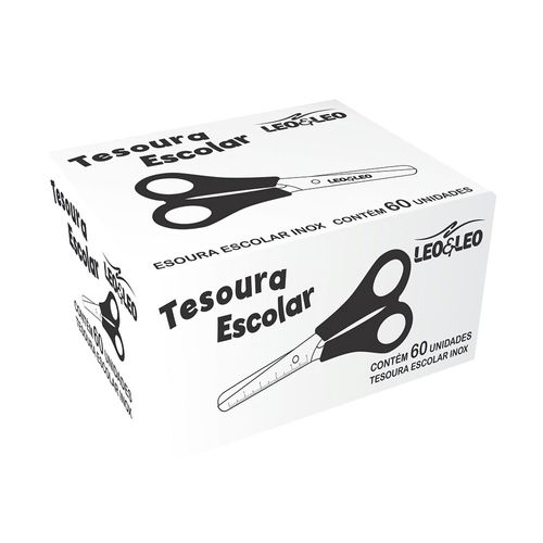 Tesoura Escolar Black Inox 130Mm Cabo Preto Cx/60 Und Leoeleo