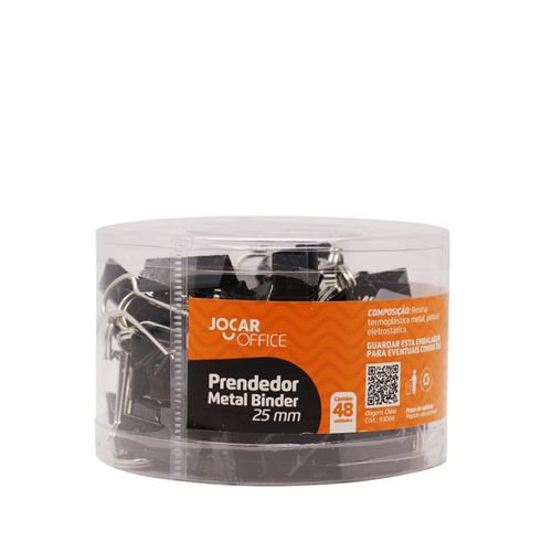Prendedor Metal Binder Preto 25Mm Pote/48 Un Jocar Office