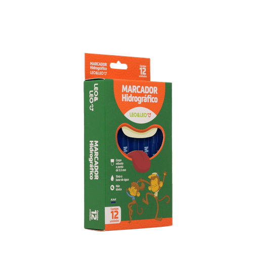 Marcador Hidrog.Leocolor Ponta Redonda Azul Cx/12 Und Leoeleo