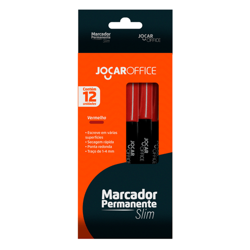 Marcador Perman.Ponta Redonda Vermelho Slim Cx/12 Jocar Office