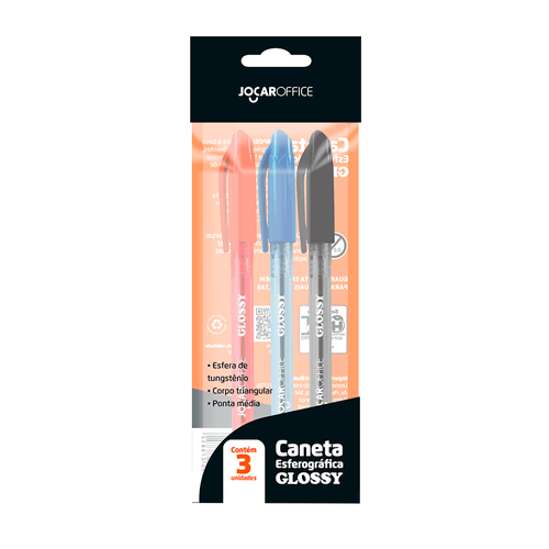 Caneta Esf. Easy Media Az/Pt/Vm Cx/15 Bls 3 Und Jocar Office
