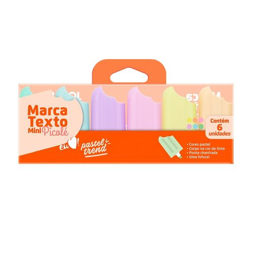 Marca Texto Mini Picole Pastel Trend Estojo C/6 Cores Caixa C/6 Estojos Jocar Office