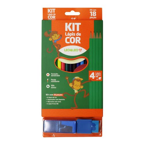 Kit Lápis De Cor 12 Cores C/4 Lapis Hb/Borracha/Apontador Pct/4 Kits Leoeleo