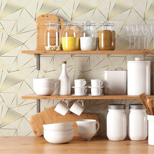 Plástico Adesivo Para Decoração Leotack Geométrico Bege Gold 45Cmx10M 80Mic Rolo Leoarte