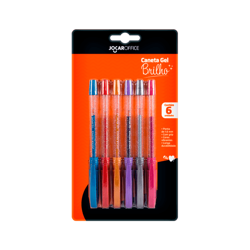 Caneta Esf.Gel Brilho Ponta Media 1.0Mm 6 Cores Cx/6 Bl.C/6Unid Jocar Office
