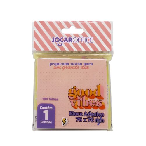 Bloco Adesivo Good Vibes Laranja 76Mmx76Mm 100F Cx/ 24 Blocos Jocar Office