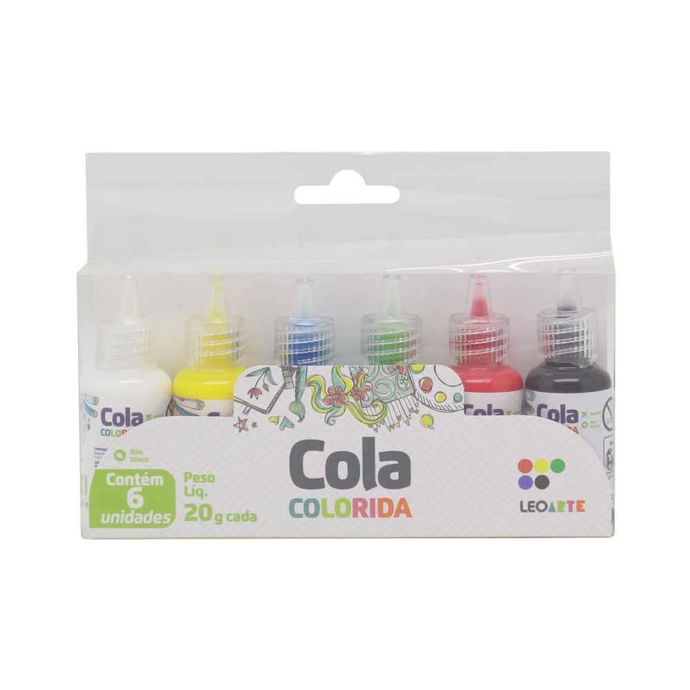 COLA COLORIDA 20G 6 CORES PCT/8CX LEOARTE
