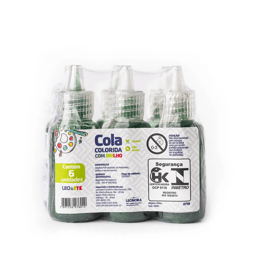 Cola Com Brilho 20G Verde Pct/6 Tubos Leoarte