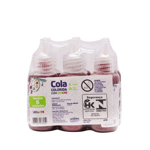 Cola Com Brilho 20G Vermelho Pct/6 Tubos Leoarte