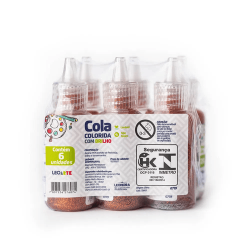 Cola Com Brilho 20G Laranja Pct/6 Tubos Leoarte