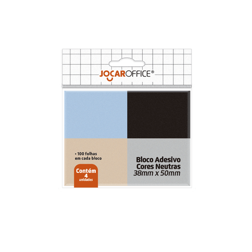 Bloco Adesivo Cores Neutras 38Mmx50Mm 100F Blister C/ 4 Blocos Jocar Office