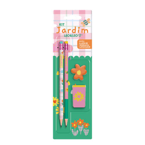 Kit Lápis Hb Jardim 2 Lápis/1 Apontador/1 Borracha Cx C/24 Blister Leoeleo