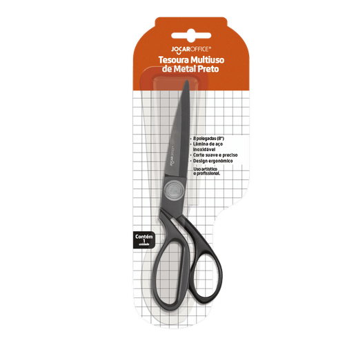 Tesoura Multiuso Aço Inox Preto 8 Pol. Blister  C/1 Und Jocar Office