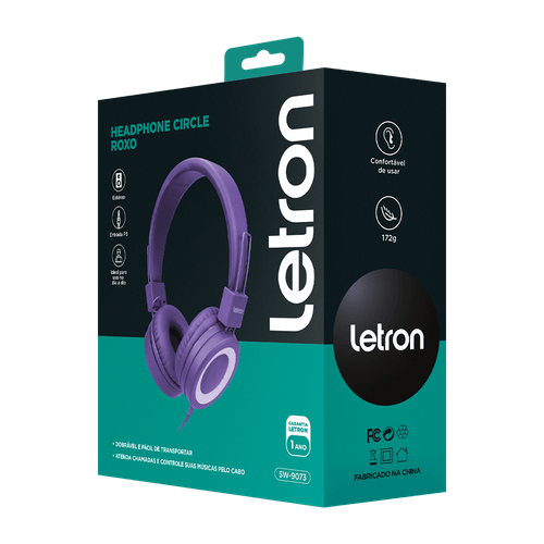 Headphone  Circle Roxo Estereo Driver 40 Mm C/ Fio 1,9M Letron