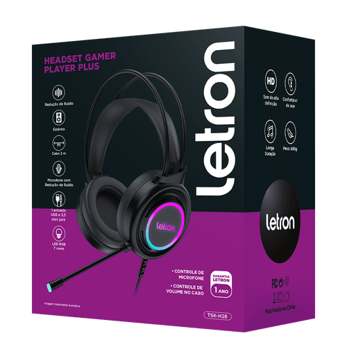 Headset Gamer Player Plus Led 7 Cores 2M Driver 50Mm Preto Letron