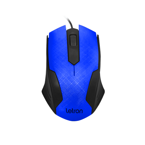 Mouse Optico Office Squares Preto E Azul Fio Usb Letron