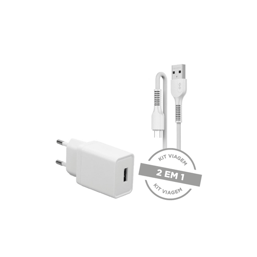 Kit Carregador De Parede Usb E Cabo Micro Usb - 2.1A Travel Branco Bivolt Letron