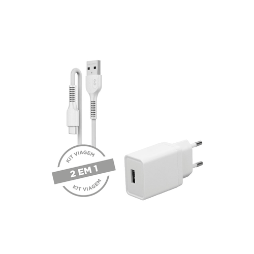 Kit Carregador De Parede Usb E Cabo Tipo C - 2.1A Travel Branco Bivolt Letron