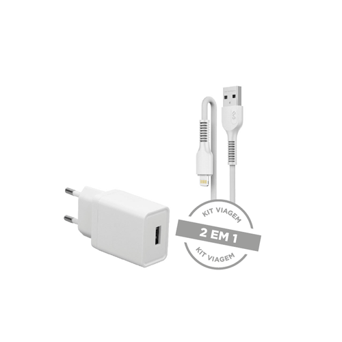 Kit Carregador De Parede Usb E Cabo Lightning - 2.1A Travel Branco Bivolt Letron