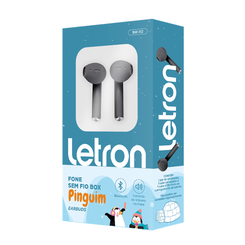 Fone Sem Fio Pinguim Preto Estereo Earbuds Case Carregador Bluetooth Letron