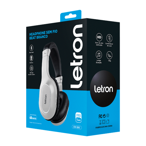 Headphone Sem Fio Beat Branco Estereo Bluetooth Driver 40 Mm Letron