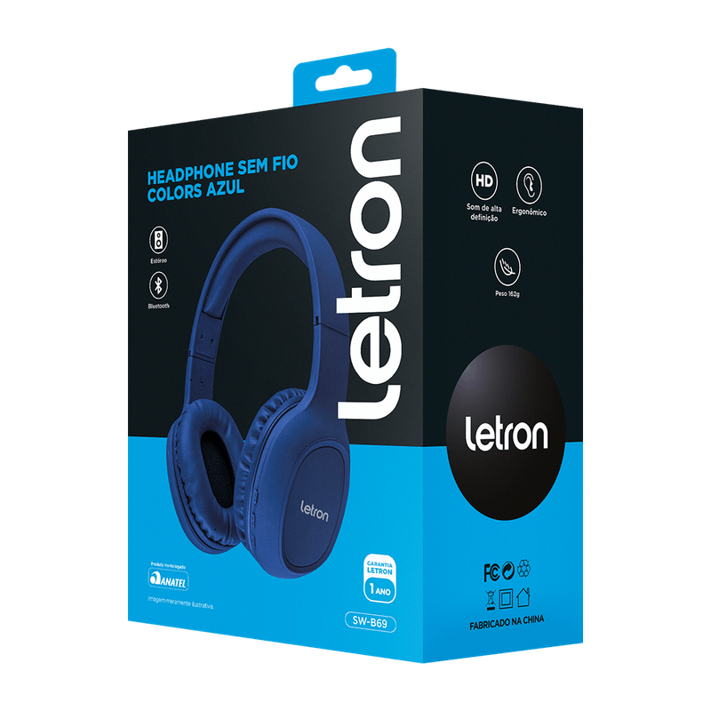 Headphone Sem Fio Colors Azul Estereo Bluetooth Driver 40 Mm Letron
