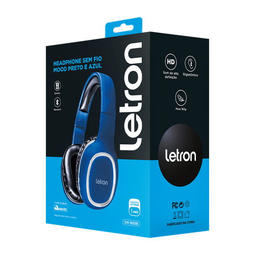 Headphone Sem Fio Mood Preto E Azul Stereo Bluetooth Driver 40Mm Letron