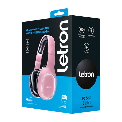 Headphone Sem Fio Mood Preto E Rosa Stereo Bluetooth Driver 40Mm Letron