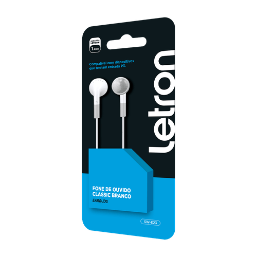 Fone De Ouvido Classic Branco Earbuds Com Fio Letron