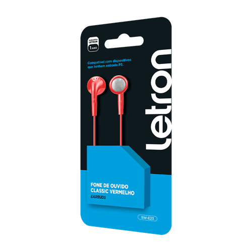 Fone De Ouvido Classic Vermelho Earbuds Com Fio Letron