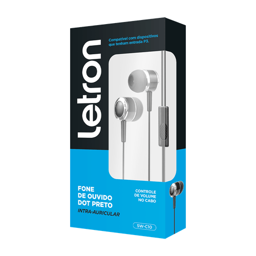 Fone De Ouvido Dot Preto Intra Auricular Com Fio E Microfone Letron