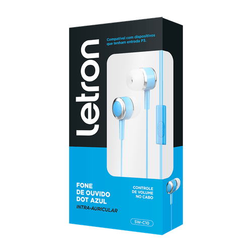 Fone De Ouvido Dot Azul Intra Auricular Com Fio E Microfone Letron